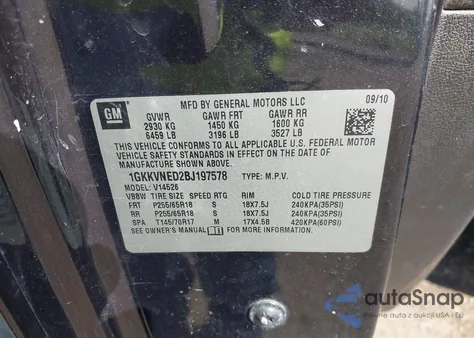 2011 GMC Acadia Sl from USA, damaged, VIN 1GKKVNED2BJ197578